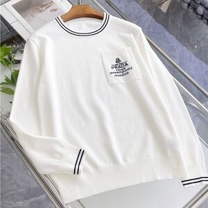 Prada Women's White Sweater with Black Trim